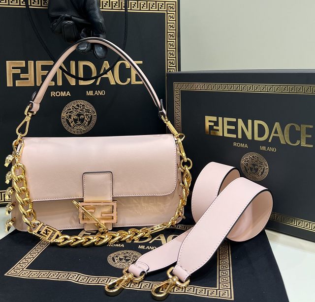 Fendi original calfskin brooch baguette bag 8BR801 pink