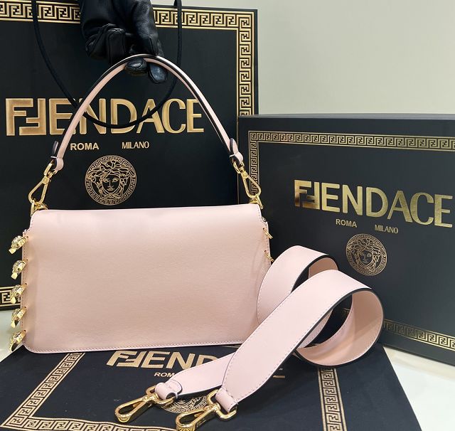 Fendi original calfskin brooch baguette bag 8BR801 pink