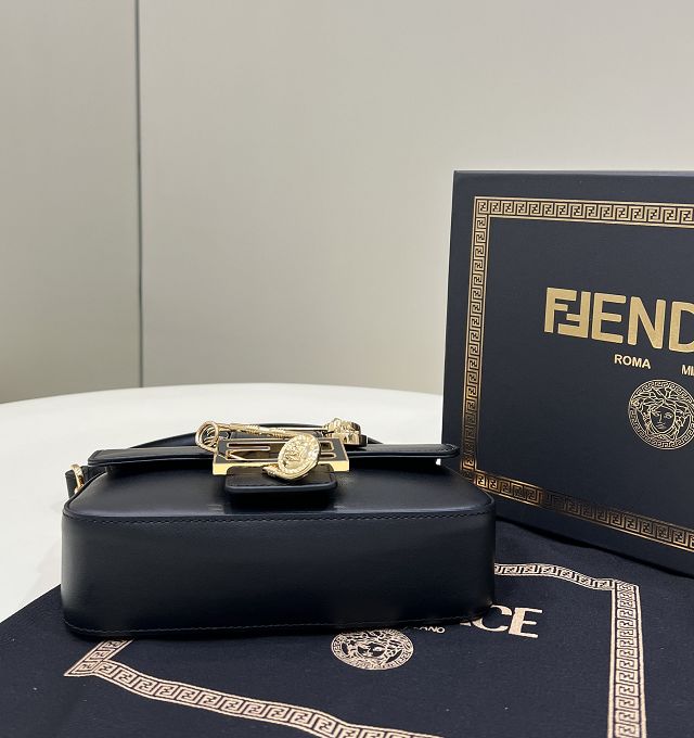 Fendi original calfskin mini brooch baguette bag 8BS066 black