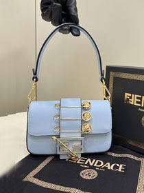 Fendi original calfskin mini brooch baguette bag 8BS066 blue