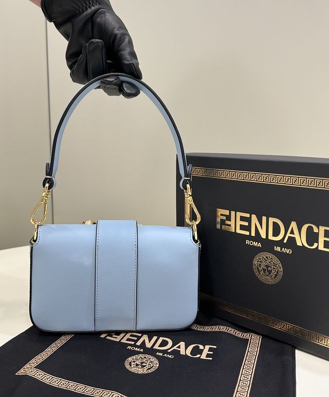 Fendi original calfskin mini brooch baguette bag 8BS066 blue