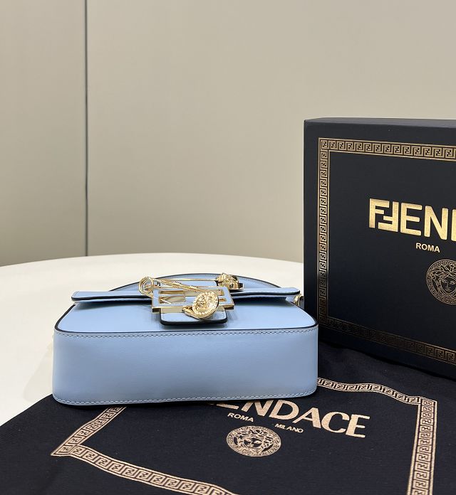 Fendi original calfskin mini brooch baguette bag 8BS066 blue