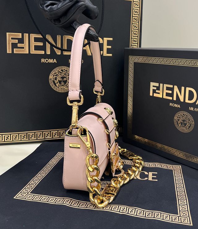 Fendi original calfskin mini brooch baguette bag 8BS066 pink