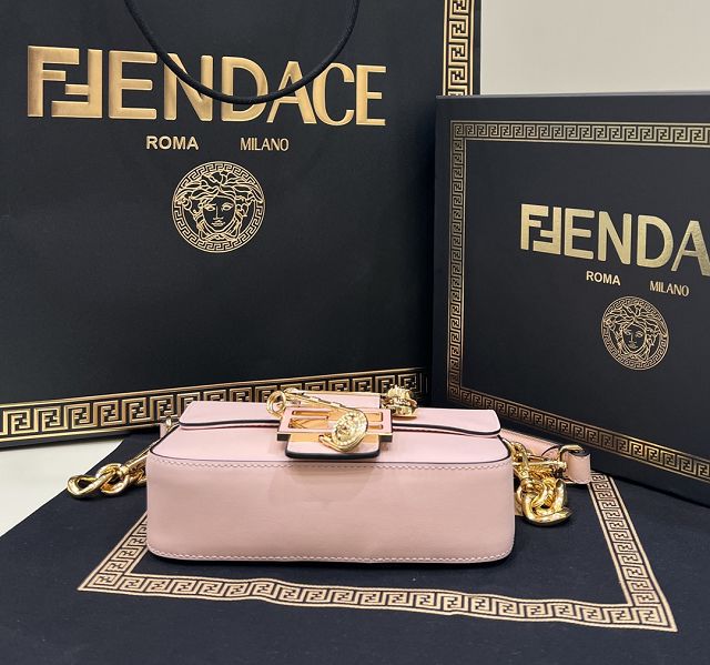 Fendi original calfskin mini brooch baguette bag 8BS066 pink