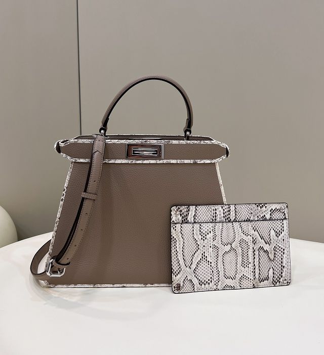 Fendi original calfskin&python medium peekaboo ISeeU bag 8BN321 grey