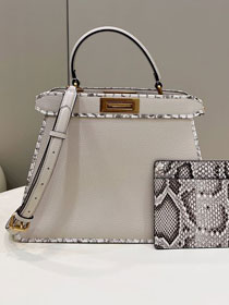 Fendi original calfskin&python medium peekaboo ISeeU bag 8BN321 white