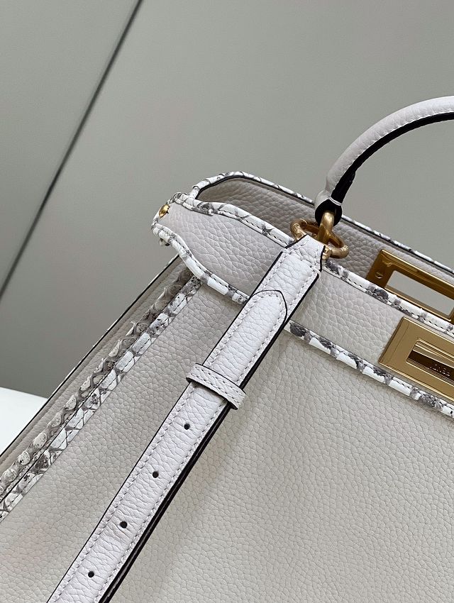 Fendi original calfskin&python medium peekaboo ISeeU bag 8BN321 white