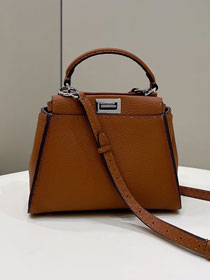 Fendi original grained calfskin small peekaboo bag 8BN244 brown