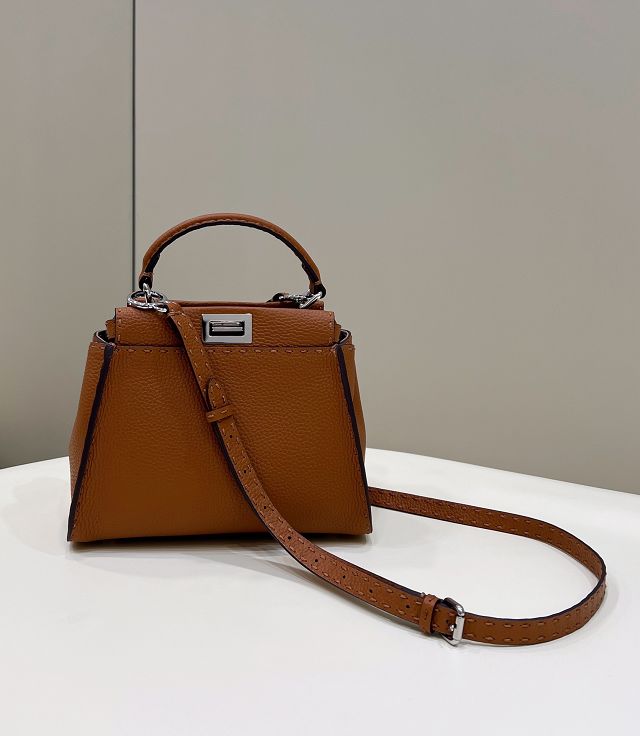 Fendi original grained calfskin small peekaboo bag 8BN244 brown