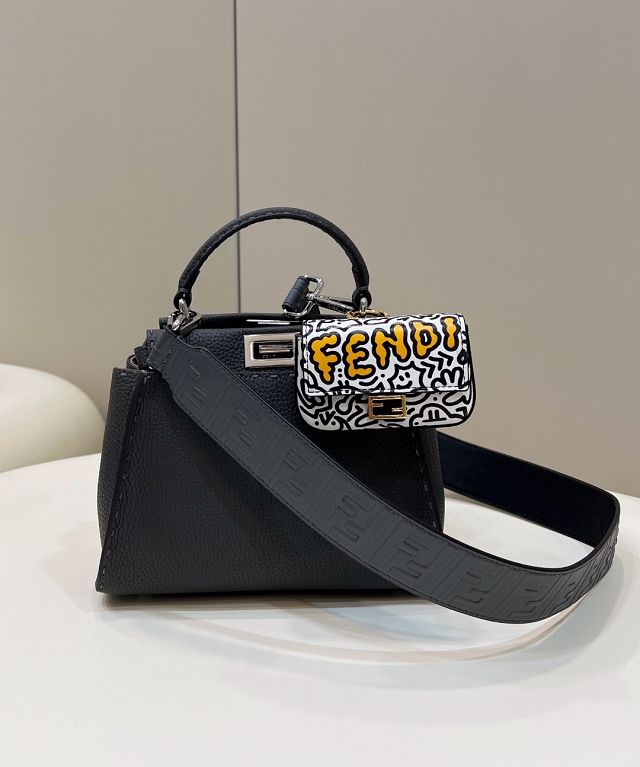 Fendi original grained calfskin small peekaboo bag 8BN244 dark grey