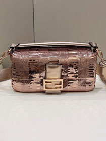 Fendi sequined medium baguette bag 8BS044 rose gold