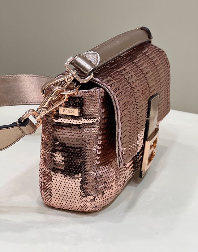 Fendi sequined medium baguette bag 8BS044 rose gold