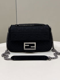 Fendi original fabric chain baguette bag 8BR793 black