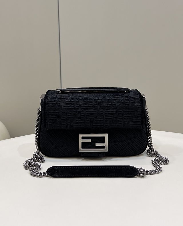 Fendi original fabric chain baguette bag 8BR793 black