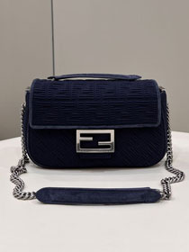 Fendi original fabric chain baguette bag 8BR793 navy blue