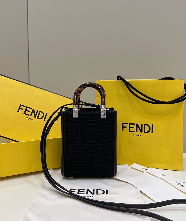 Fendi original fabric mini sunshine shopper bag 8BS051 black