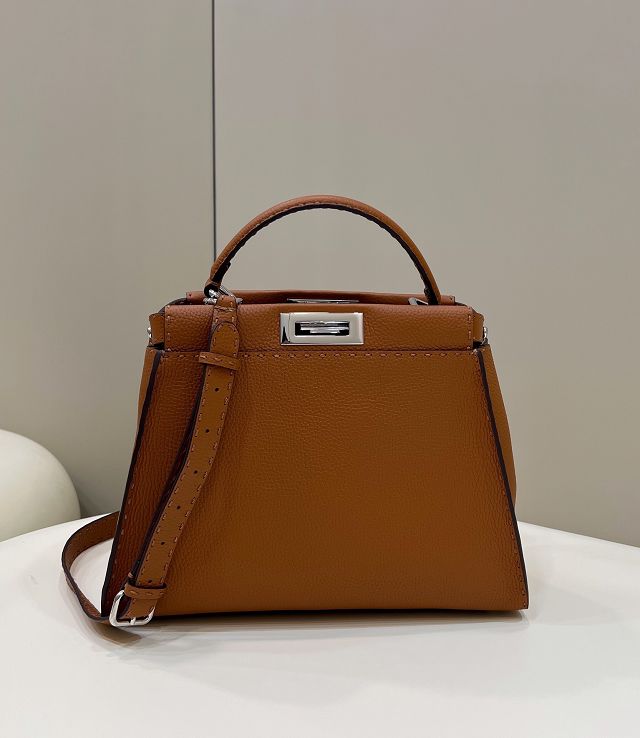 Fendi original grained calfskin medium peekaboo bag 8BN240-4 brown