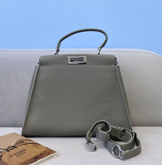 Fendi original grained calfskin medium peekaboo bag 8BN240-4 grey