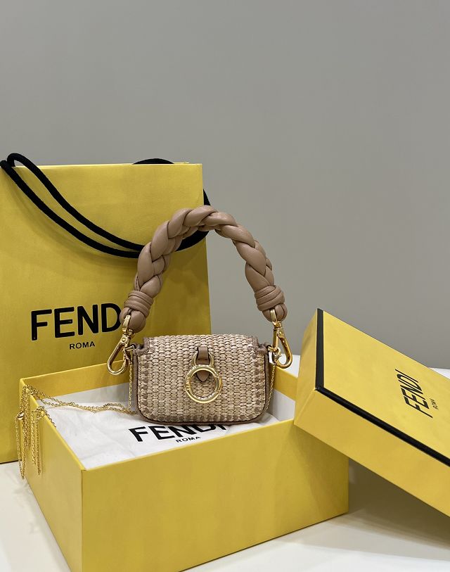 Fendi original raffia nano baguette charm 7AR996 beige