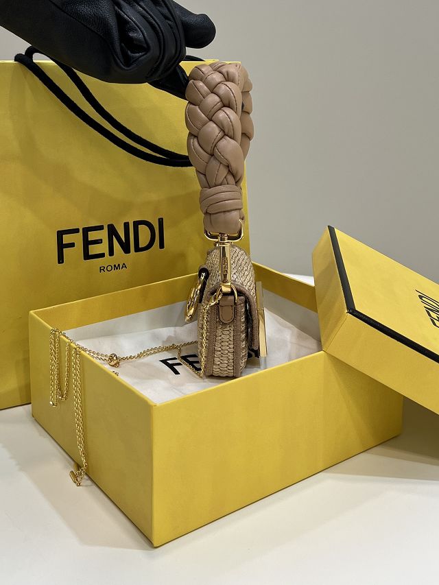 Fendi original raffia nano baguette charm 7AR996 beige