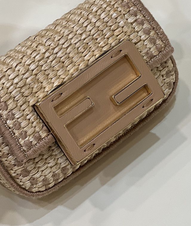 Fendi original raffia nano baguette charm 7AR996 beige