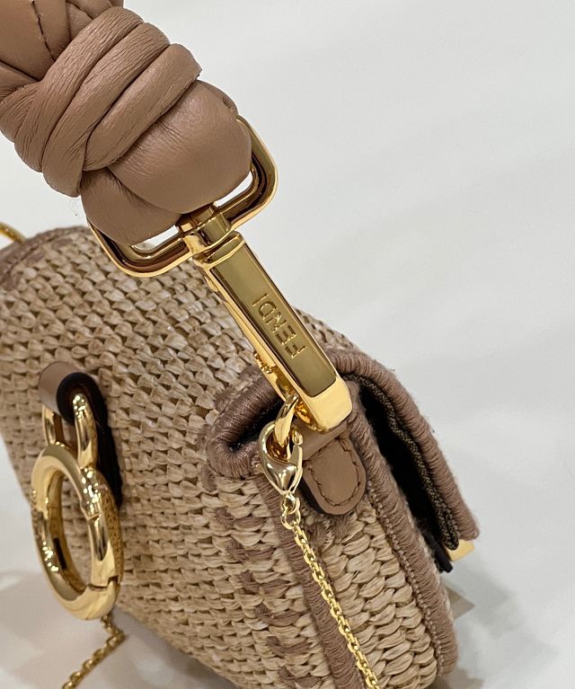 Fendi original raffia nano baguette charm 7AR996 beige