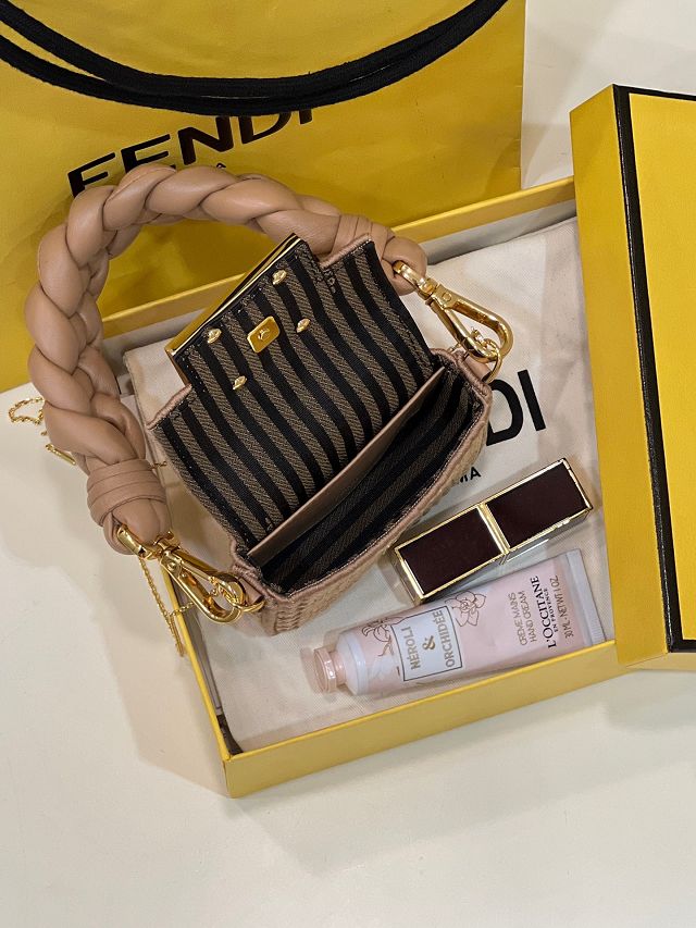 Fendi original raffia nano baguette charm 7AR996 beige