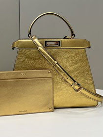 Fendi original calfskin medium peekaboo ISeeU bag 8BN321 gold