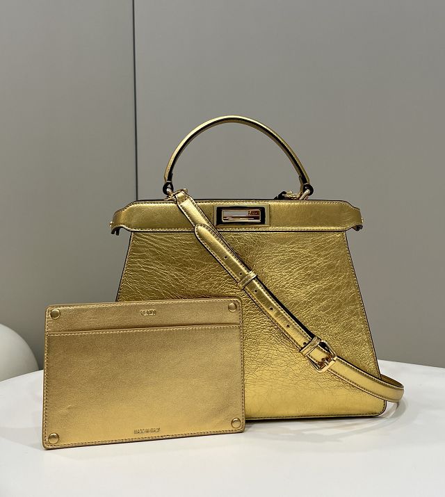 Fendi original calfskin medium peekaboo ISeeU bag 8BN321 gold