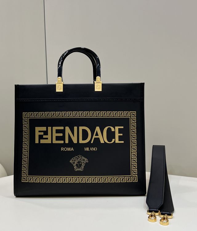 Fendi original calfskin medium sunshine shopper bag 8BH386 black