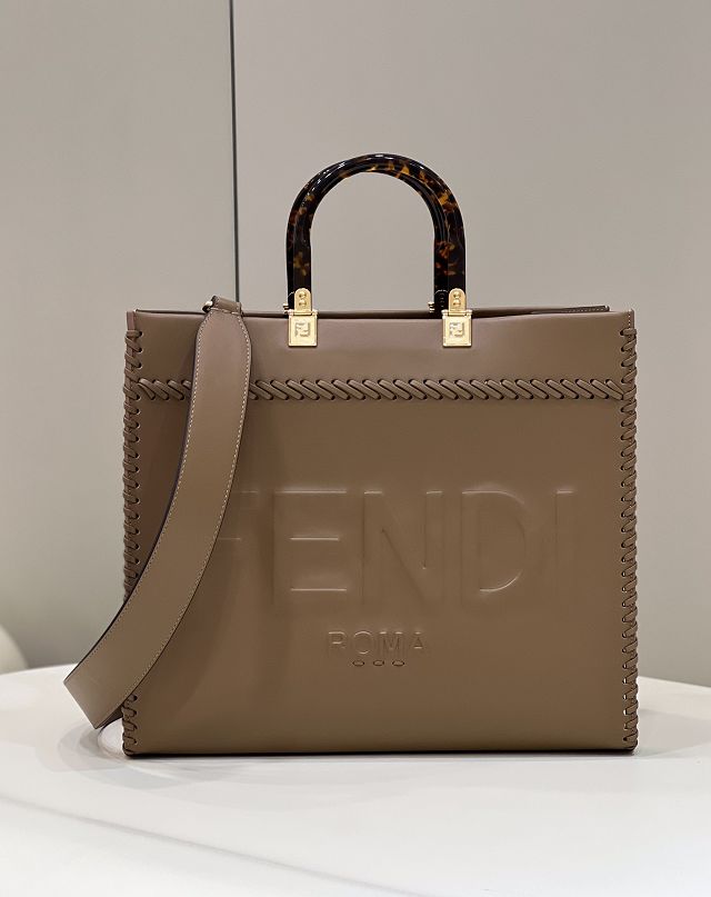 Fendi original calfskin medium sunshine shopper bag 8BH386 khaki