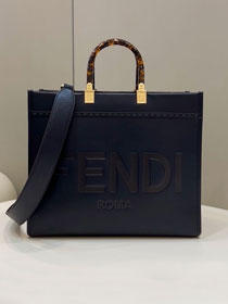 Fendi original calfskin medium sunshine shopper bag 8BH386 navy blue