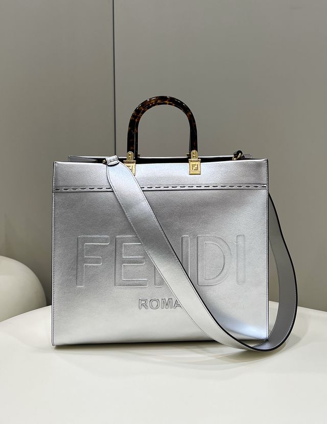 Fendi original calfskin medium sunshine shopper bag 8BH386 silver