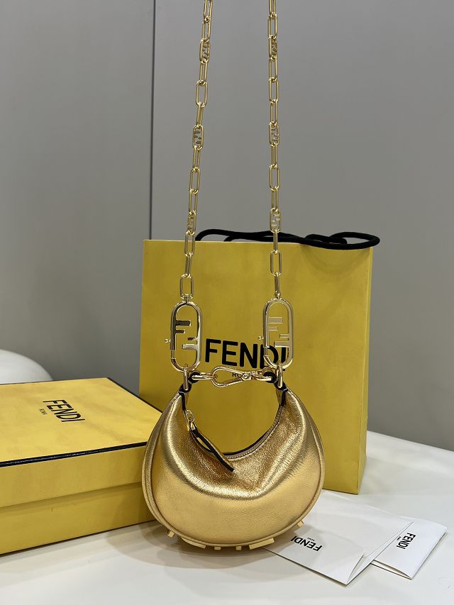 Fendi original calfskin nano fendigraphy bag 7AS089 gold