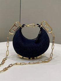 Fendi original denim nano fendigraphy bag 7AS089 navy blue