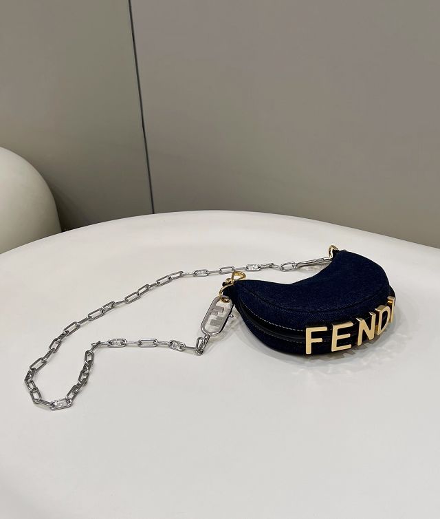 Fendi original denim nano fendigraphy bag 7AS089 navy blue