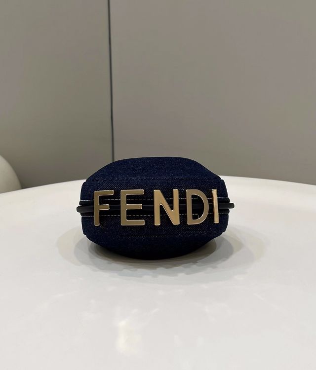 Fendi original denim nano fendigraphy bag 7AS089 navy blue