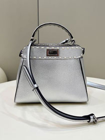 Fendi original grained calfskin small peekaboo bag 8BN244 silver