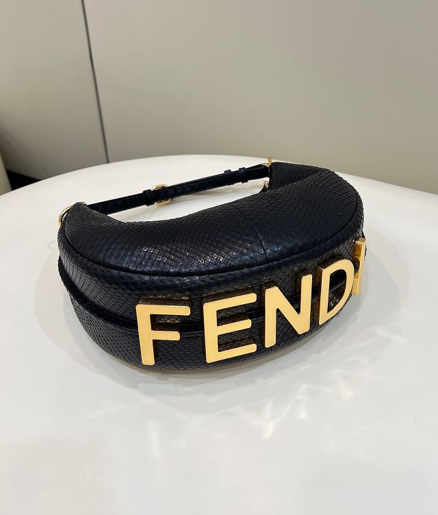 Fendi original python leather small fendigraphy bag 8BR798 black