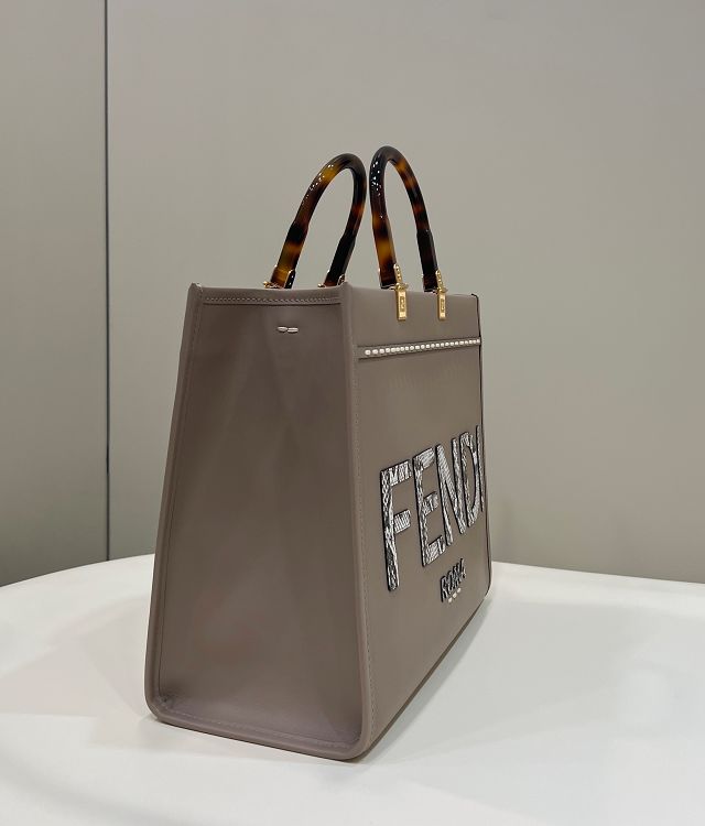 Fendi original calfskin medium sunshine shopper bag 8BH386-2 grey