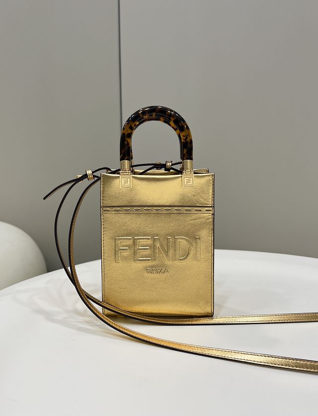 Fendi original calfskin mini sunshine shopper bag 8BS051 gold