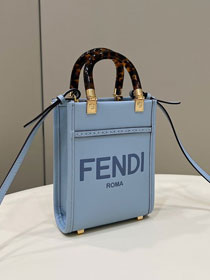 Fendi original calfskin mini sunshine shopper bag 8BS051 light blue