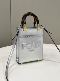 Fendi original calfskin mini sunshine shopper bag 8BS051 silver