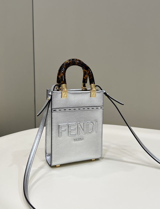 Fendi original calfskin mini sunshine shopper bag 8BS051 silver