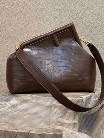 Fendi original crocodile calfskin medium first bag 8BP127 dark coffee