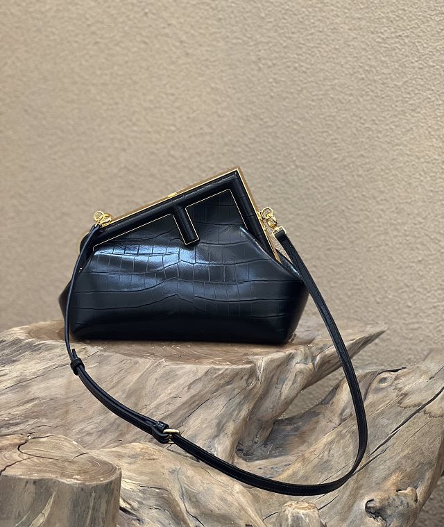 Fendi original crocodile calfskin small first bag 8BP129 black