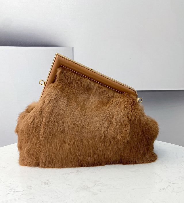 Fendi original mink fur medium first bag 8BP127 brown