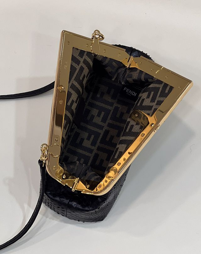 Fendi original python leather small first bag 8BP129 black