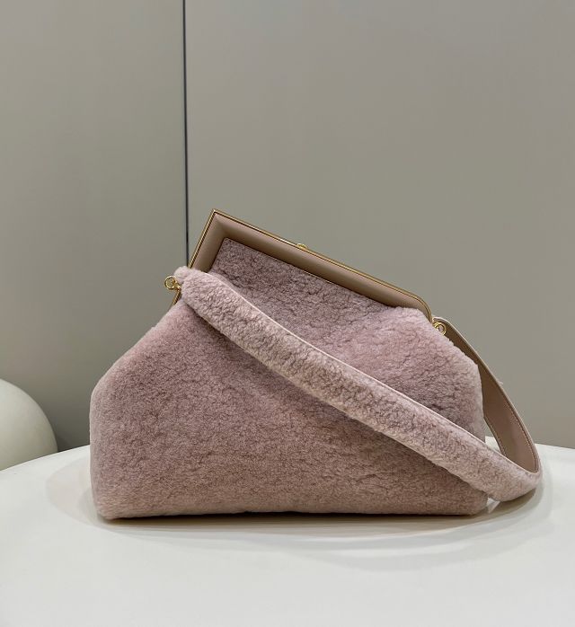 Fendi original sheepskin medium first bag 8BP127 pink