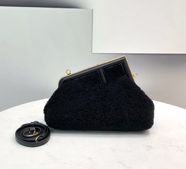 Fendi original sheepskin small first bag 8BP129 black